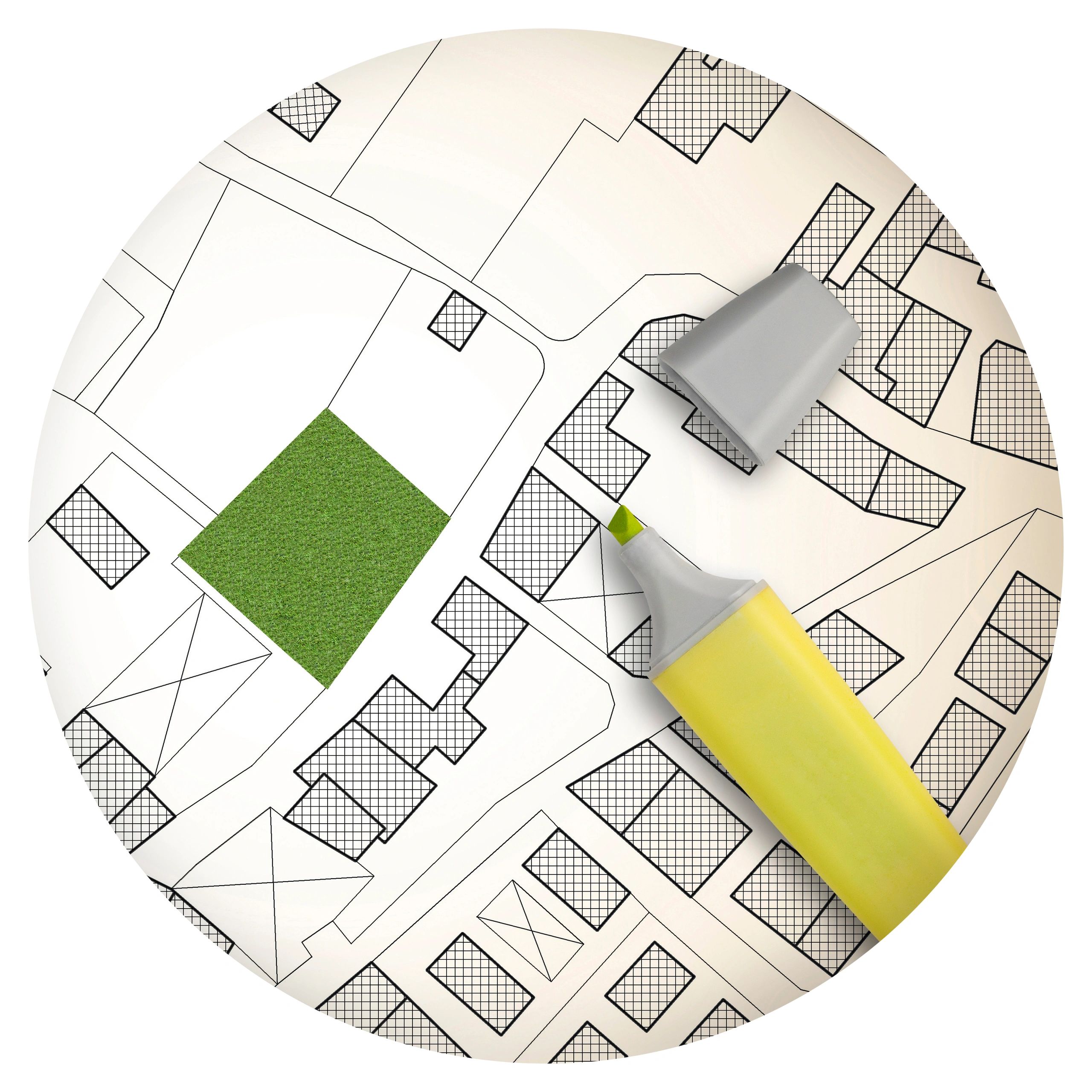 Architectural floor plan with green sustainability focus