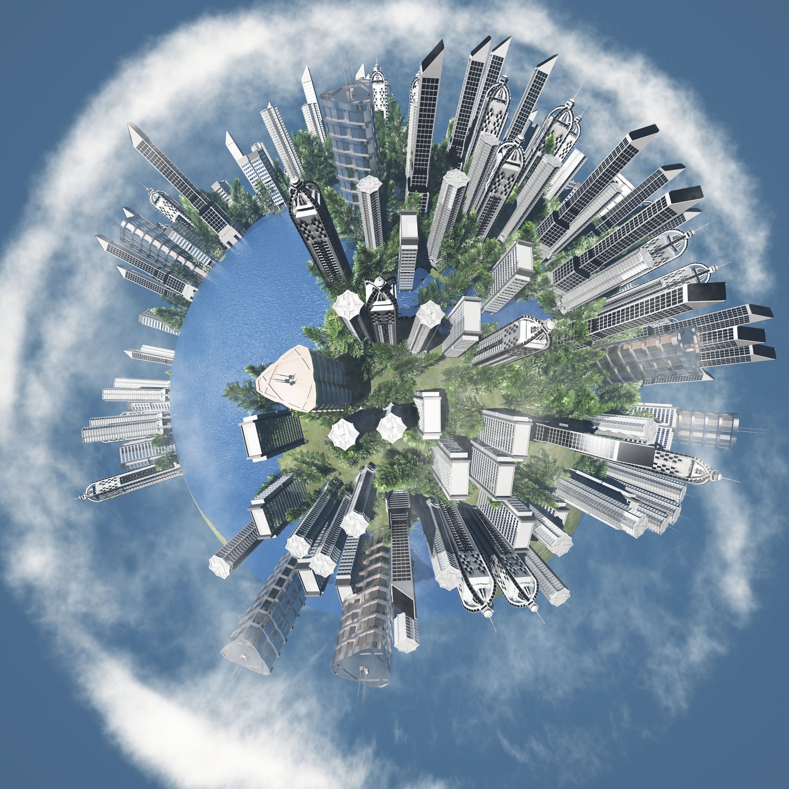 Sustainable city panoramic aerial view